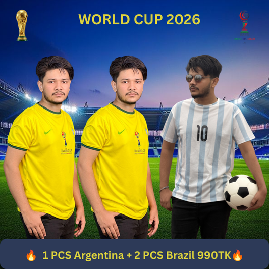 1 PCS Argentina   & 2 PCS Brazil Mixed 3 PCS Jersey Combo
