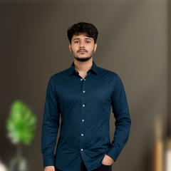 Premium Jacquard Textured Navy Blue Shirt for Men