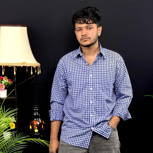 Men’s Royal Blue Mini Check Casual Shirt