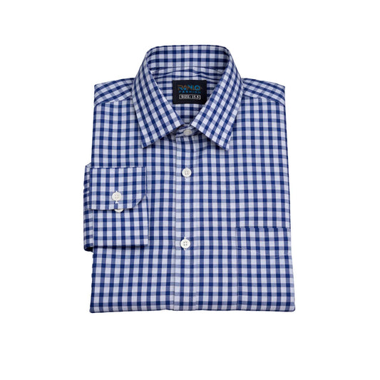 Men’s Blue & White Checkered Casual Shirt – Premium Cotton Slim Fit