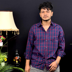 Red Grid Check Casual Shirt