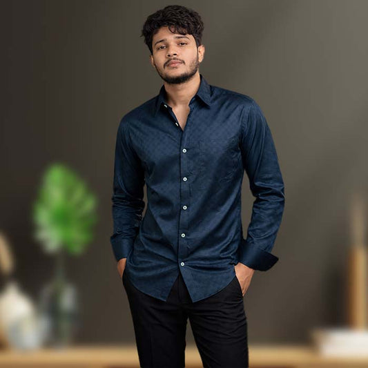 Premium Jacquard Textured Navy Blue Shirt for Men
