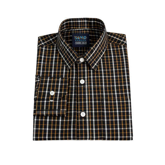 Men’s Black & Brown Checkered Casual Shirt – Premium Cotton Slim Fit